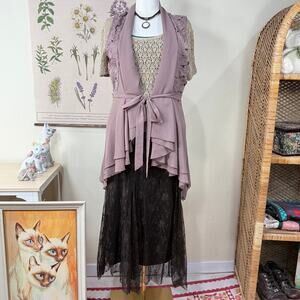 Asymmetric Floral Sleeveless Cardigan Shabby Chic Fairy Grunge Boho Lagenlook L